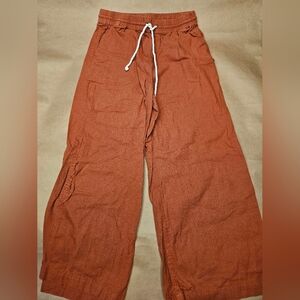 Roxy Pants Women's M Orange Linen Blend Wide Leg Elastic Waist Drawstring Beach